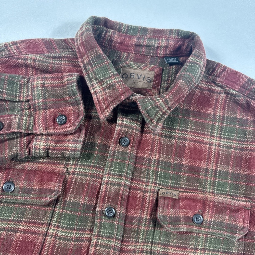 Orvis Flannel Shirt Mens XXL Red Green Plaid Heavyweight Shacket‎ Jacket